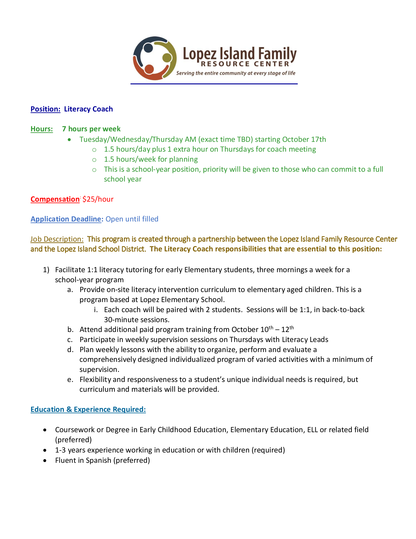 Become a Literacy Coach - Lopez Island Family Resource Center